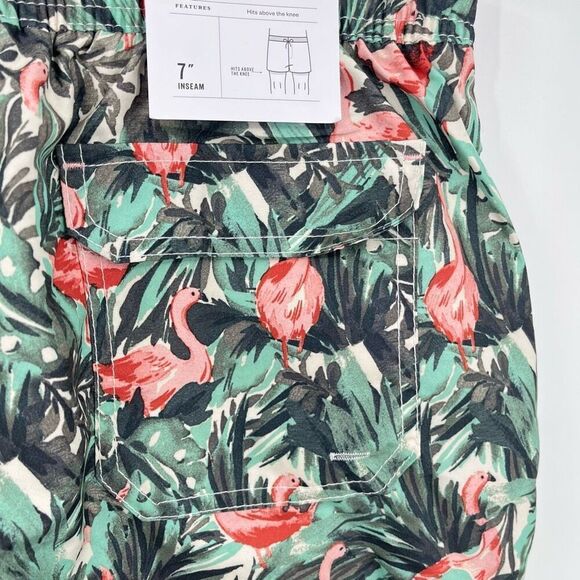 NWT Goodfellow and Co Swim Trunk Tropical Flamingo Print Green Mens Size Medium - Picture 7 of 9